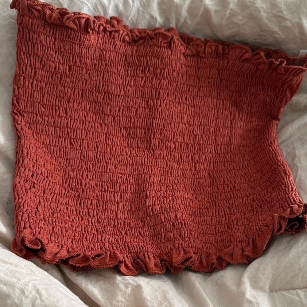 Pink Melo orange smocked tube top- size large-pairs well w fp top in closet